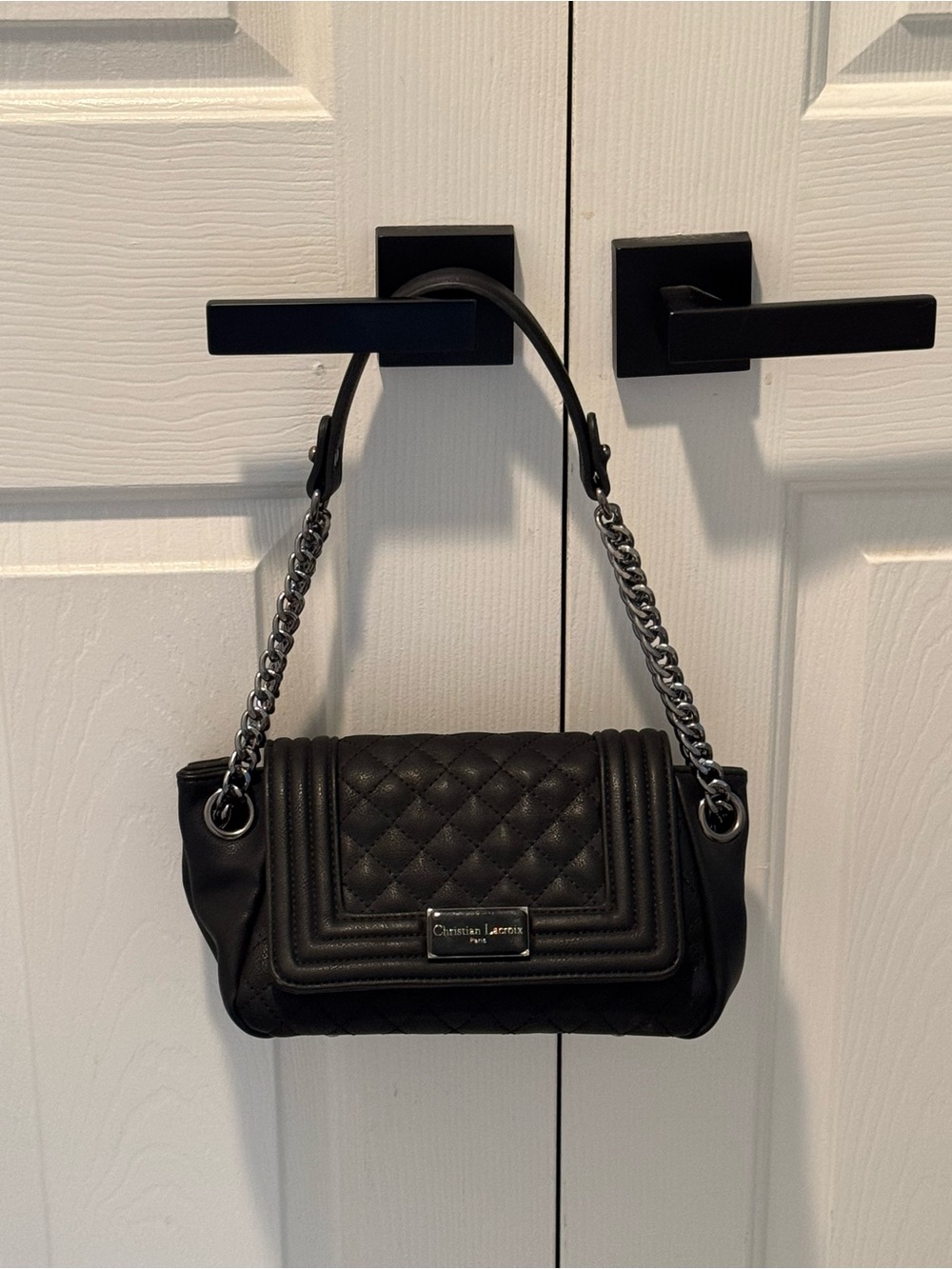 Christian Lacroix Black Quilted Shoulder Bag with Chain Accent